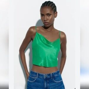 Zara Silk Kelly Green Top